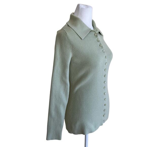 Abercrombie & Fitch Slim Ribbed Button Down Polo Sweater Cardigan Pastel Green S - Picture 5 of 16